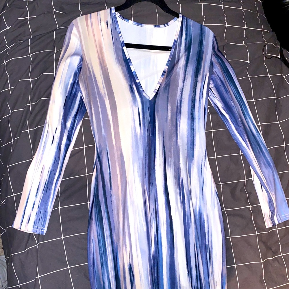 Striped Blue Long Sleeve Maxi Dress